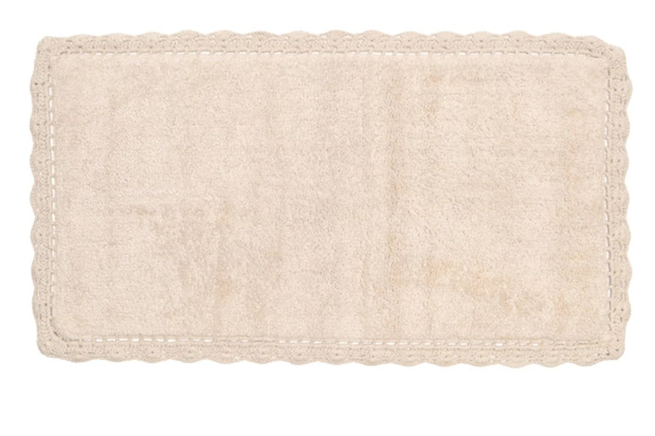 Tapis de bain beige avec bordure crochetée